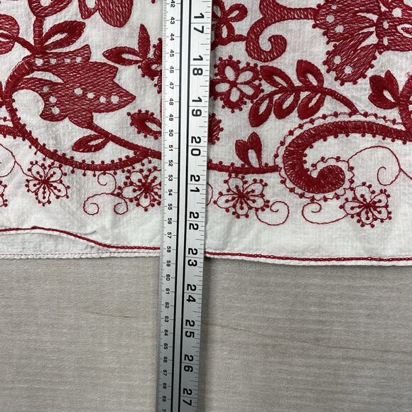 Max Studio Embroidered Peasant Blouse XS White Red Floral 100% Cotton 3/4 Slv - Picture 3 of 9